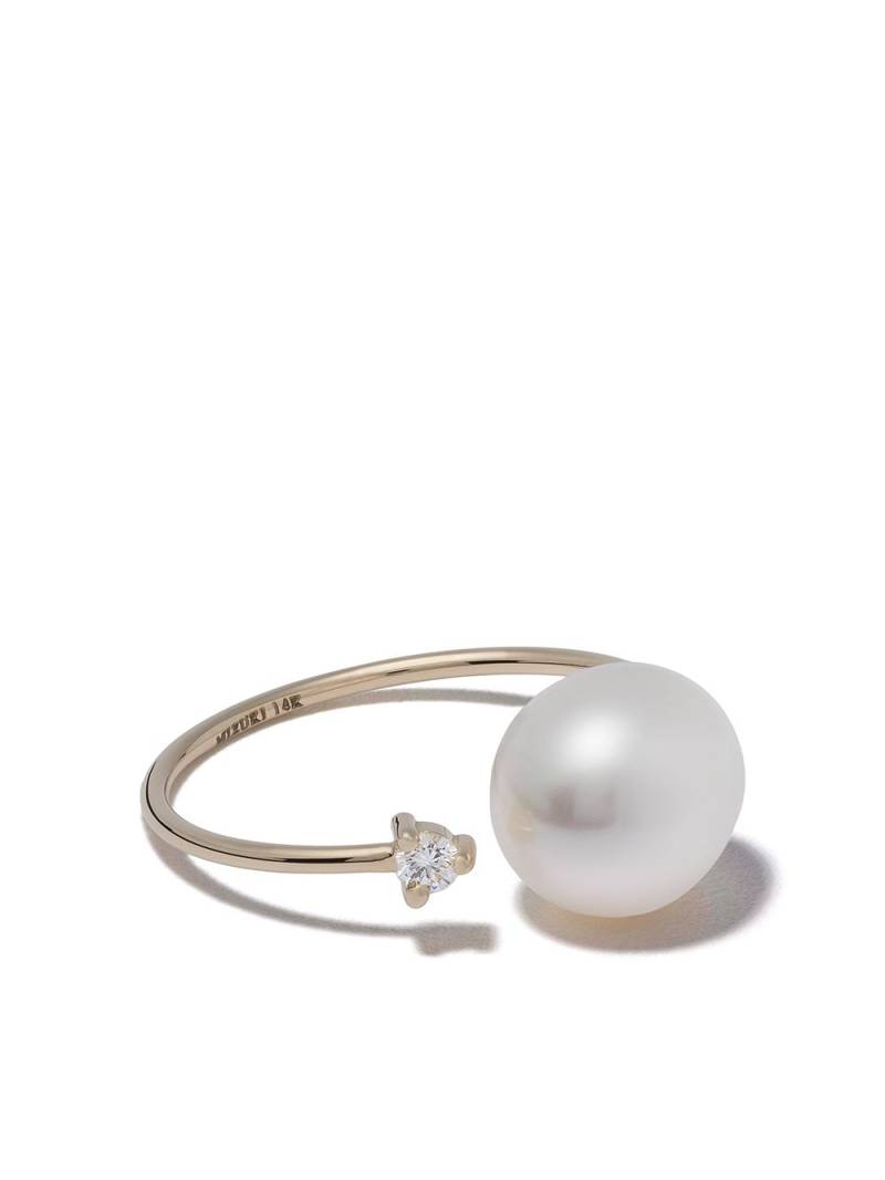 Mizuki 14kt yellow gold pearl and diamond open ring von Mizuki