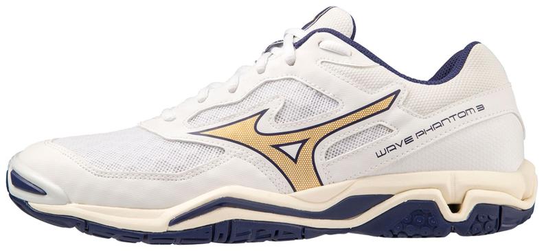 Mizuno Sport Handballschuh Wave Phantom 3 M Indoor Men - White/Blue Ribbon/MP Gold (Grösse: UK 11.5) von Mizuno Sport