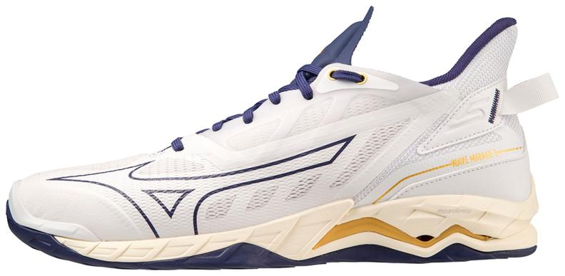 Mizuno Sport Handballschuh Wave Mirage 5 M/UX Indoor Men - White/Blue Ribbon/MP Gold (Grösse: UK 7.5) von Mizuno Sport