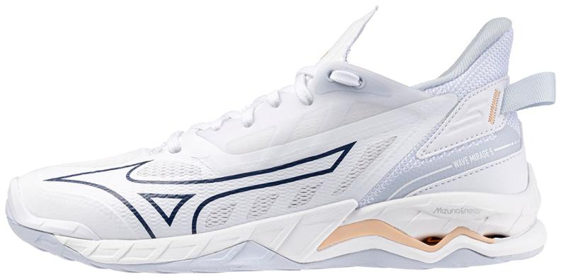 Mizuno Sport Handballschuh Wave Mirage 5 W Indoor Women - White/Navy Peony/Peach Parfait (Grösse: UK 5.5) von Mizuno Sport