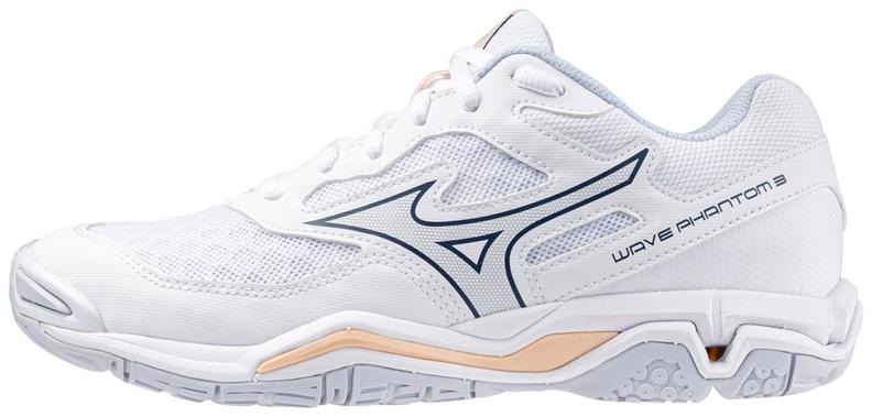 Mizuno Sport Handballschuh Wave Phantom 3 W Indoor Women - White/Navy Peony/Peach Parfait (Grösse: UK 3.5) von Mizuno Sport