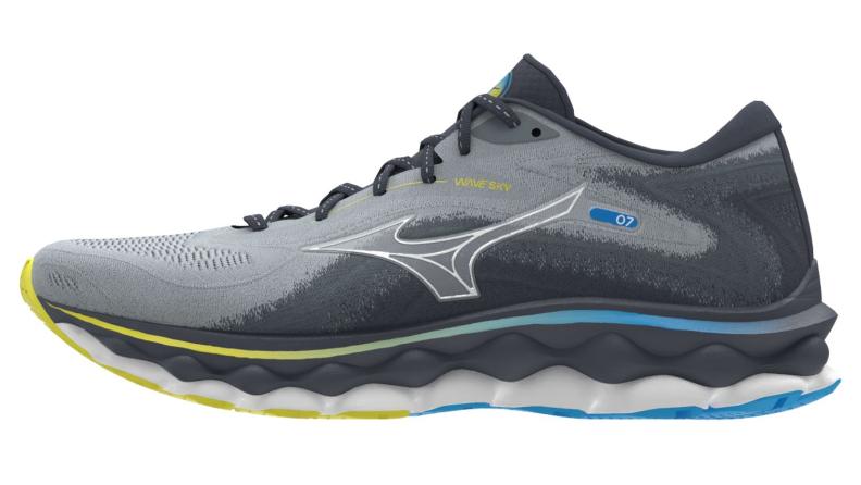 Mizuno Sport Laufschuh Wave Sky 7 M Neutral Men - Pearl Blue/White/Bolt 2 (Neon) (Grösse: UK 10) von Mizuno Sport