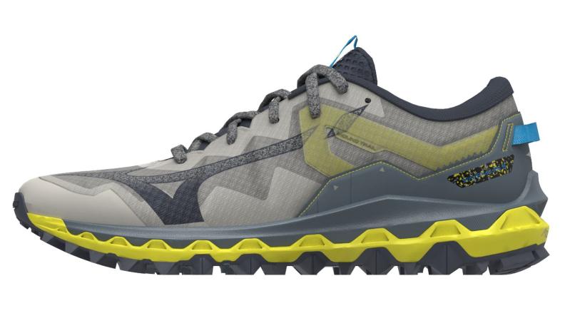 Mizuno Sport Trailrunning Schuh Wave Mujin 9 M Trail Running Men - Ghost Gray/Ombre Blue/Bolt 2 (Neon) (Grösse: UK 7.5) von Mizuno Sport