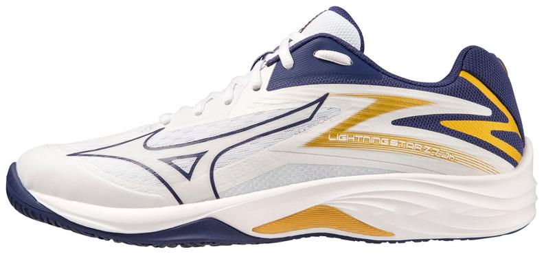 Mizuno Sport Volleyballschuh Lightning Star Z7 Junior Indoor Junior - White/Blue Ribbon/MP Gold (Grösse: UK 1) von Mizuno Sport