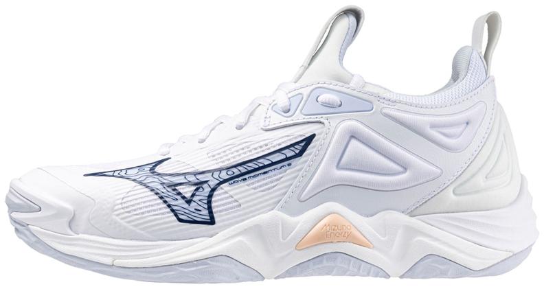 Mizuno Sport Volleyballschuh Wave Momentum 3 W Indoor Women - White/Navy Peony/Peach Parfait (Grösse: UK 4.5) von Mizuno Sport