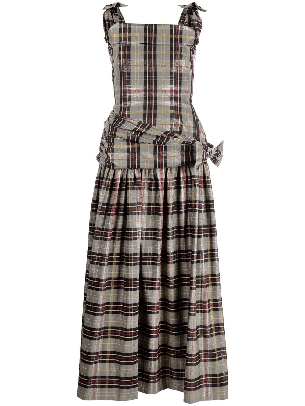 Molly Goddard bow-detail tartan check maxi dress - Grey von Molly Goddard