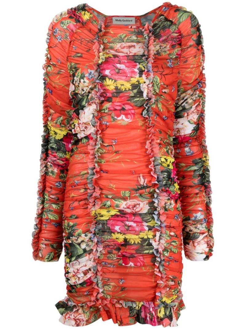 Molly Goddard ruched floral-print minidress - Red von Molly Goddard