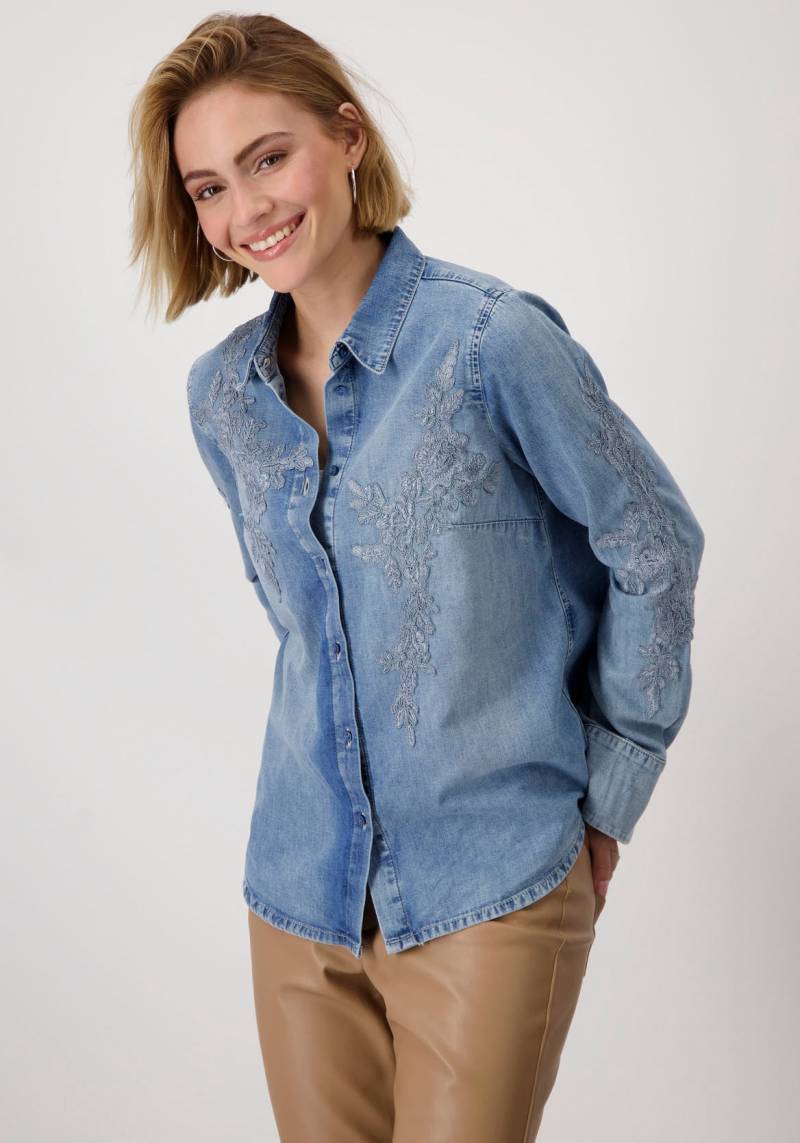 Monari Jeansbluse »Bluse Jeans mit Spitze«, Verlängerte, abgerundete Vorderseite von Monari