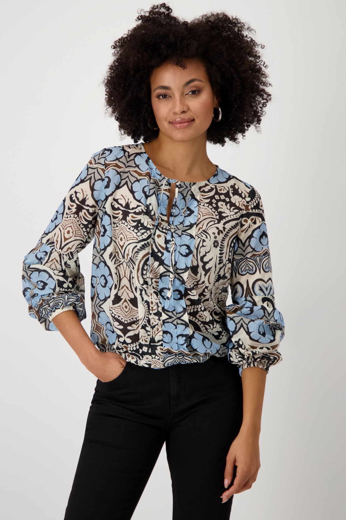 Monari Langarmbluse »Bluse Ornament allover«, Mit Rundhalsausschnitt mit Schlitz von Monari