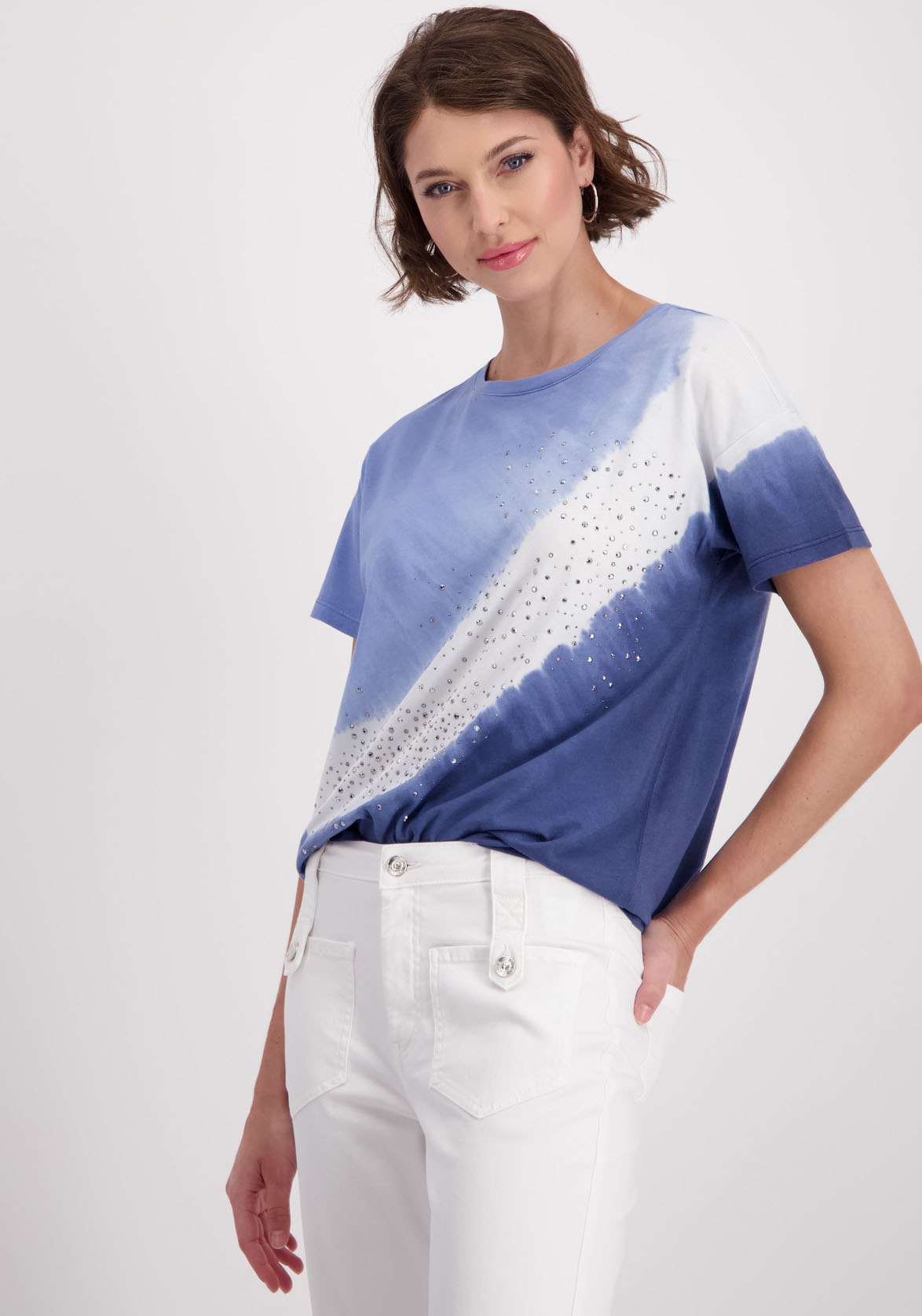 Monari Rundhalsshirt, im Batikmuster mit Glitzersteinen von Monari