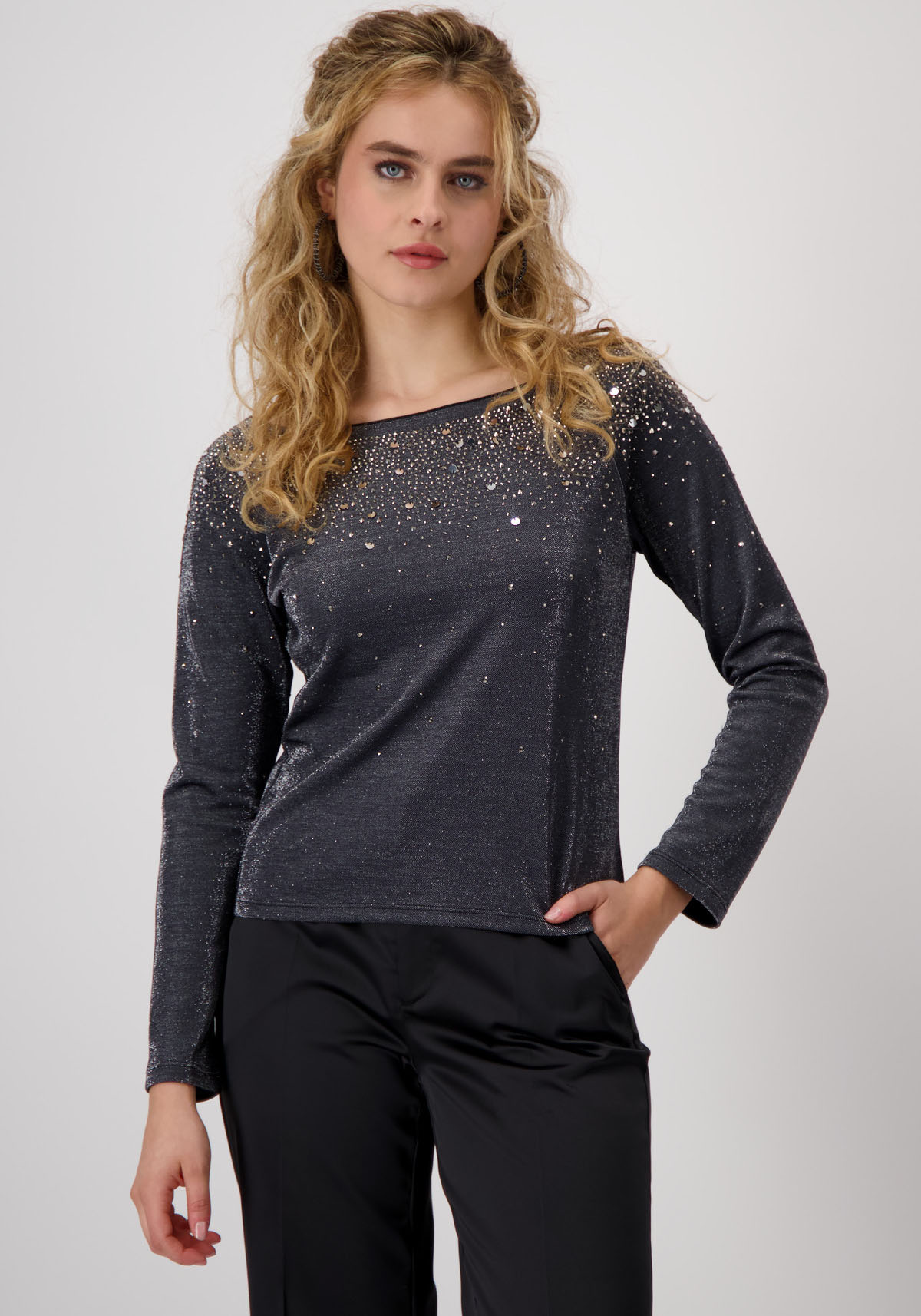 Monari Rundhalsshirt, mit Glitzersteinchen von Monari