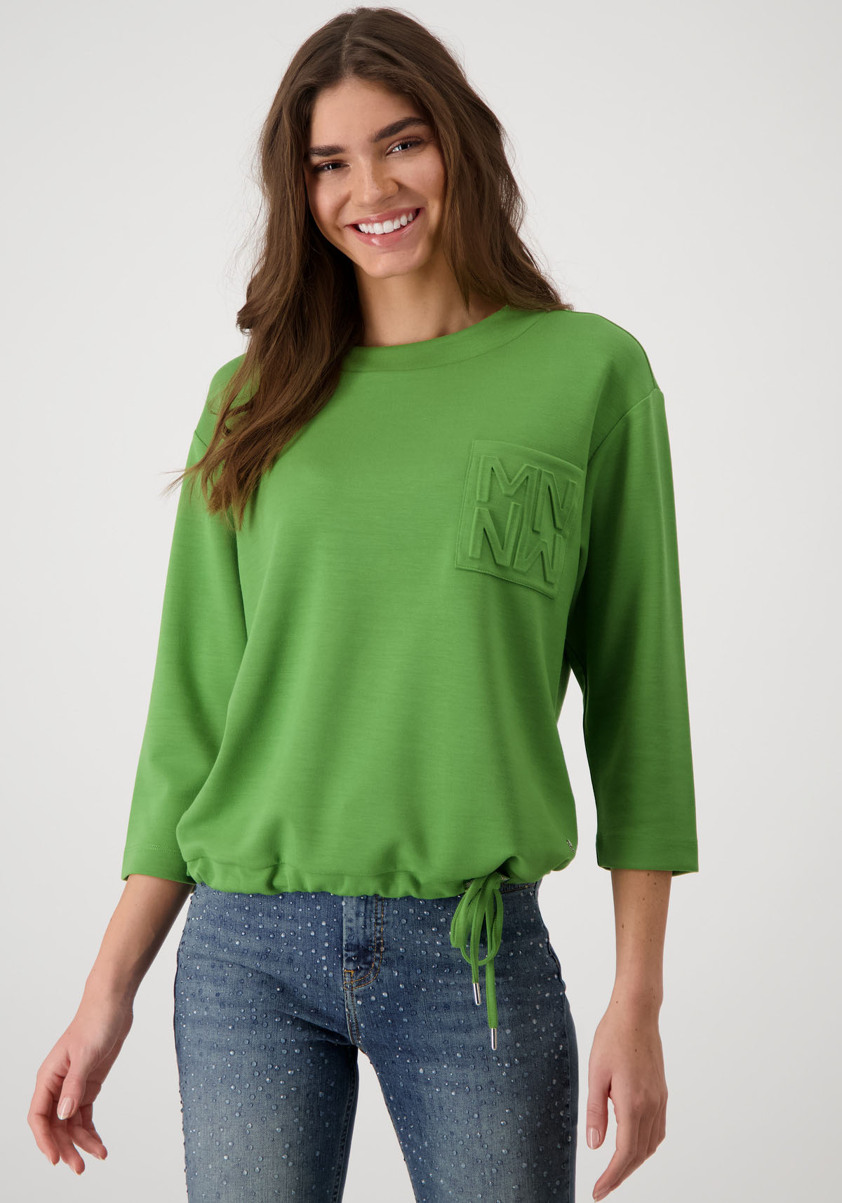 Monari Sweatshirt »Sweatshirt Basic Prägedruck«, Bodysaum mit Band zum Binden von Monari