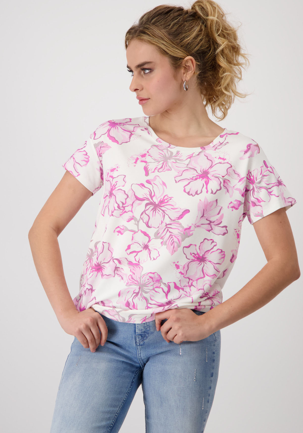 Monari T-Shirt »Shirt Blumendruck allover«, Mit Rundhalsausschnitt von Monari