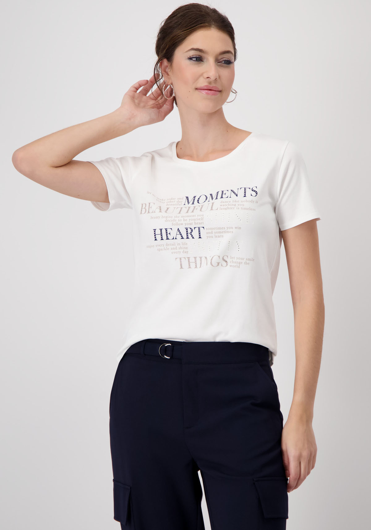 Monari T-Shirt »Shirt Schmuckschrift«, Mit Rundhalsausschnitt von Monari