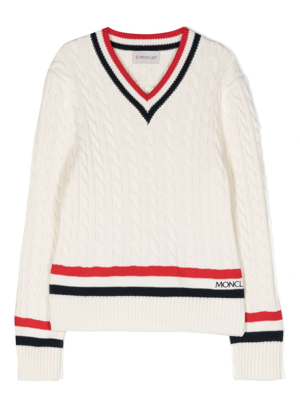 Moncler Enfant V-neck cable-knit jumper - Neutrals von Moncler Enfant