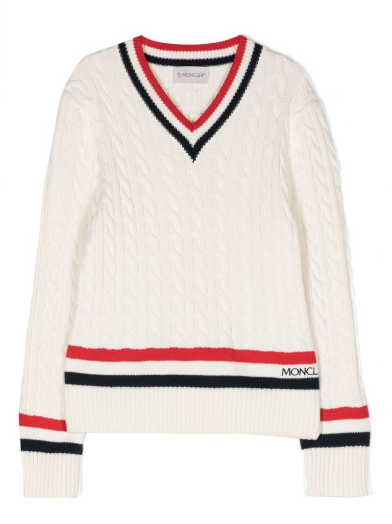 Moncler Enfant V-neck cable-knit jumper - Neutrals von Moncler Enfant