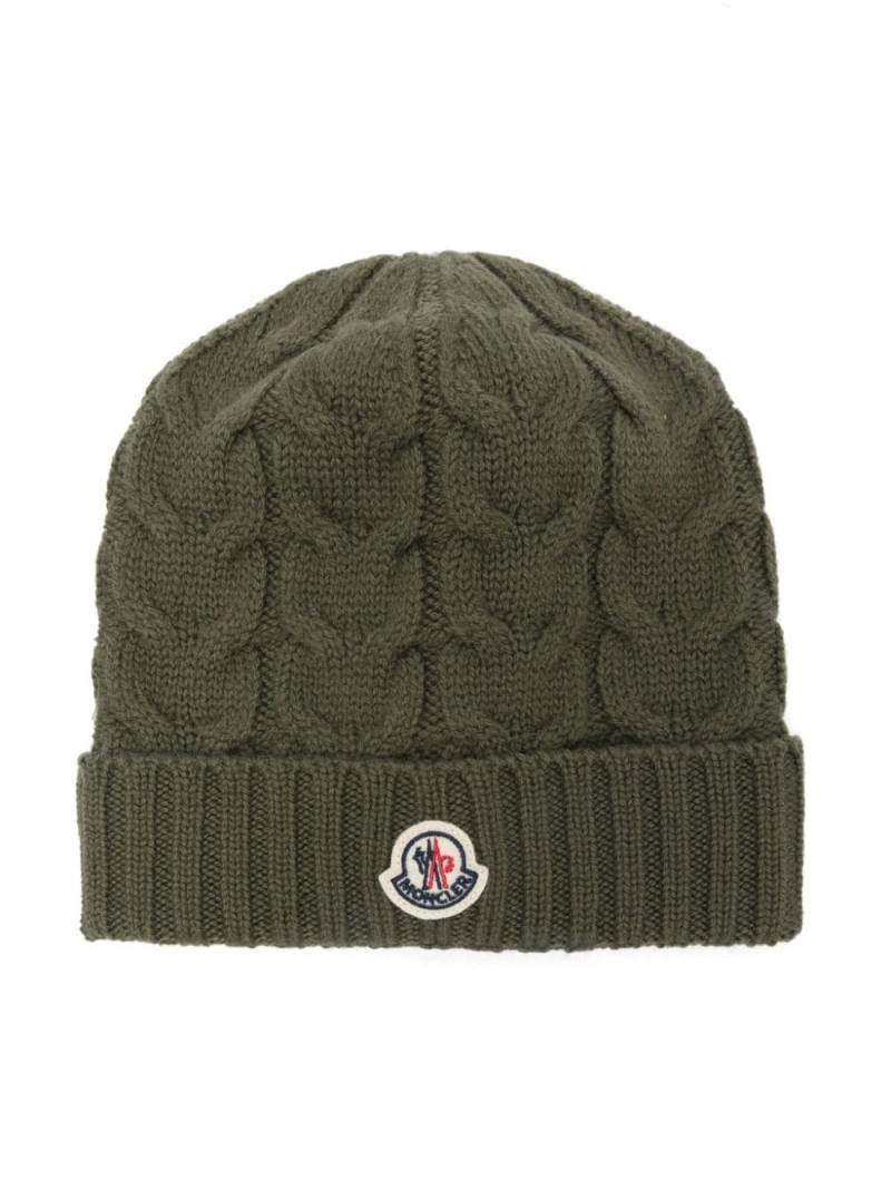 Moncler Enfant cable-knit beanie hat - Green von Moncler Enfant