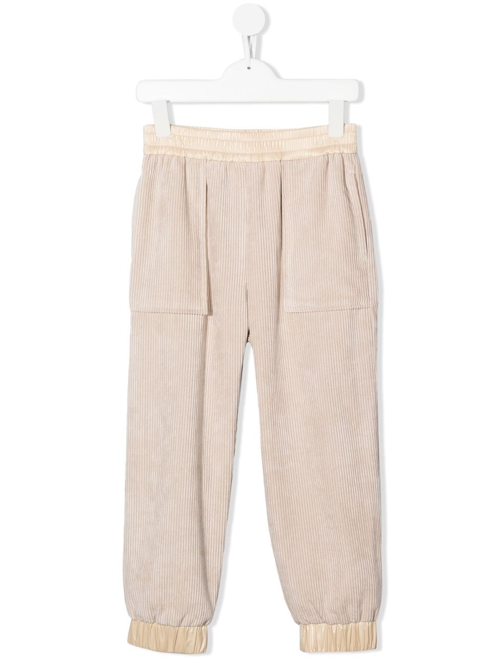 Moncler Enfant corduroy logo-patch trousers - Neutrals von Moncler Enfant