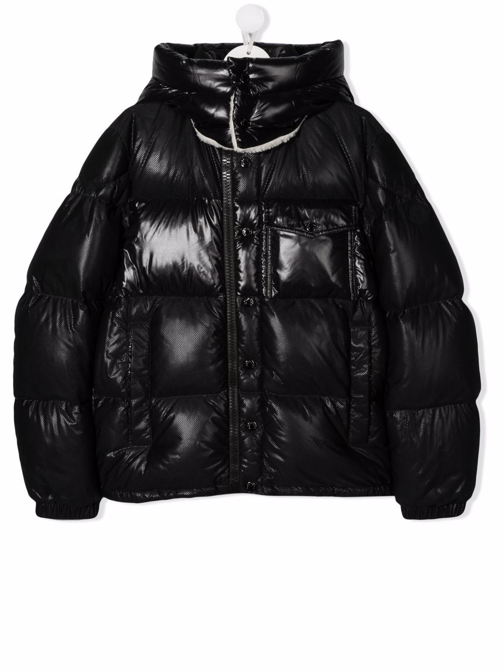 Moncler Enfant high-shine logo-print puffer jacket - Black von Moncler Enfant