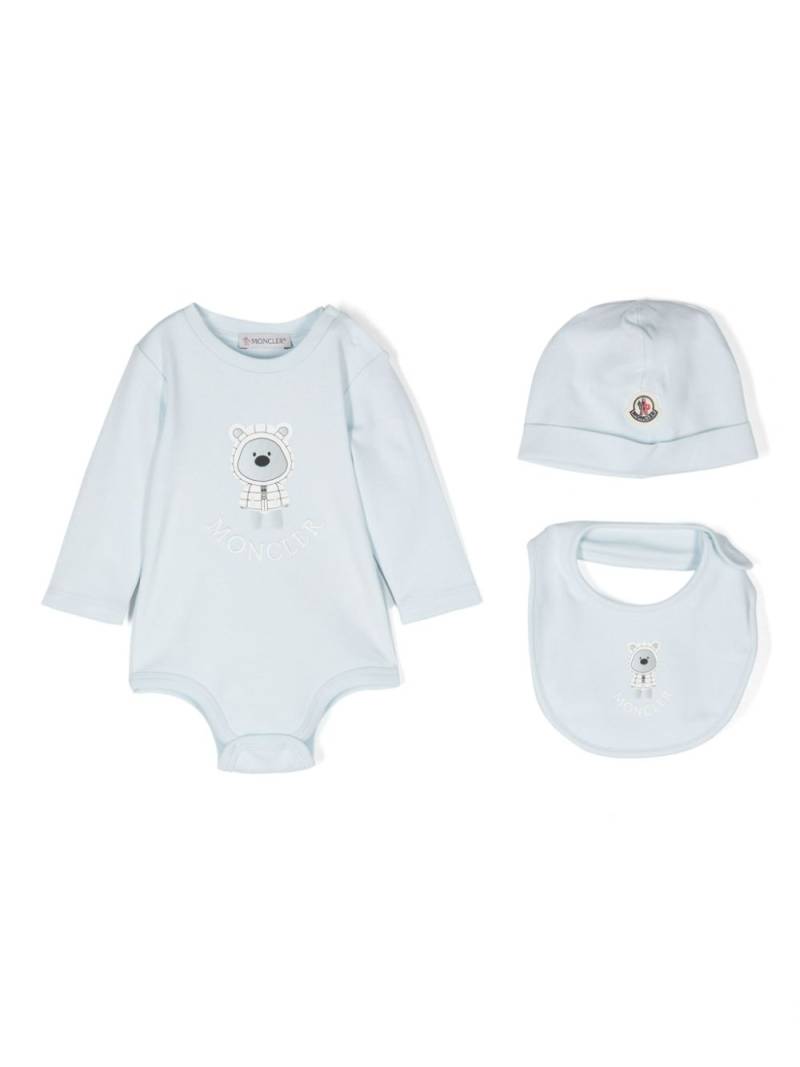 Moncler Enfant logo-embroidered babygrow (set of three) - Blue von Moncler Enfant