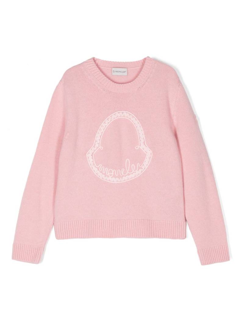 Moncler Enfant logo-embroidered virgin wool-cashmere blend jumper - Pink von Moncler Enfant