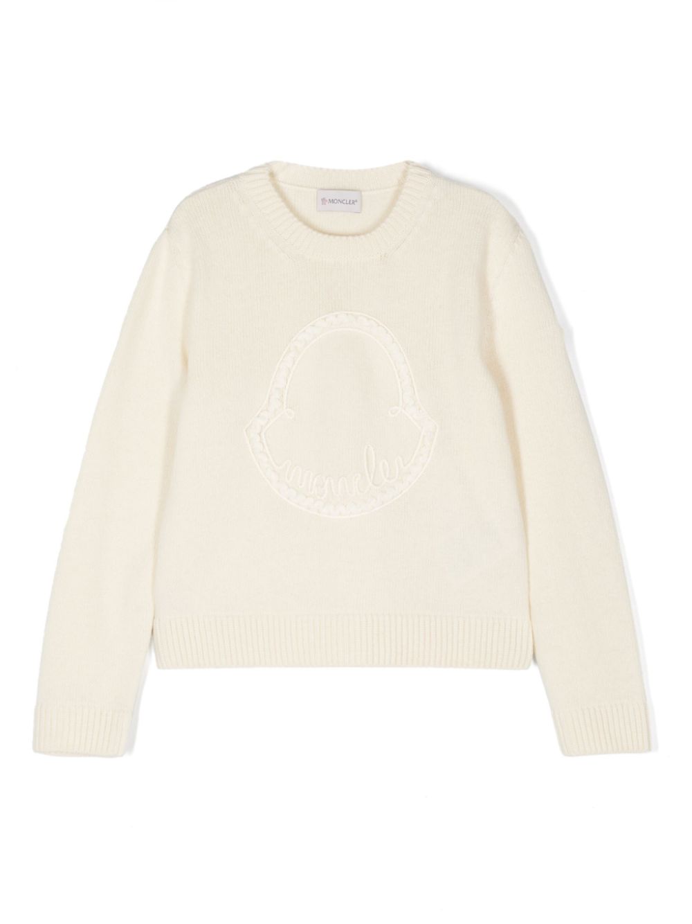 Moncler Enfant logo-embroidered virgin wool-cashmere blend jumper - White von Moncler Enfant