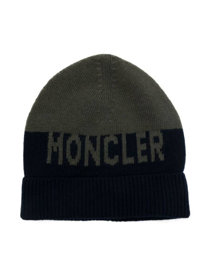 Moncler Enfant logo-intarsia beanie - Green von Moncler Enfant