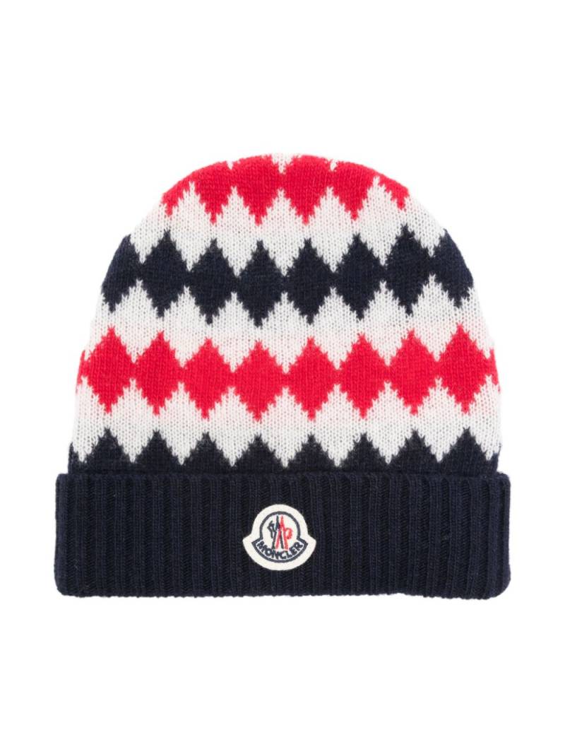 Moncler Enfant logo patch beanie - Blue von Moncler Enfant