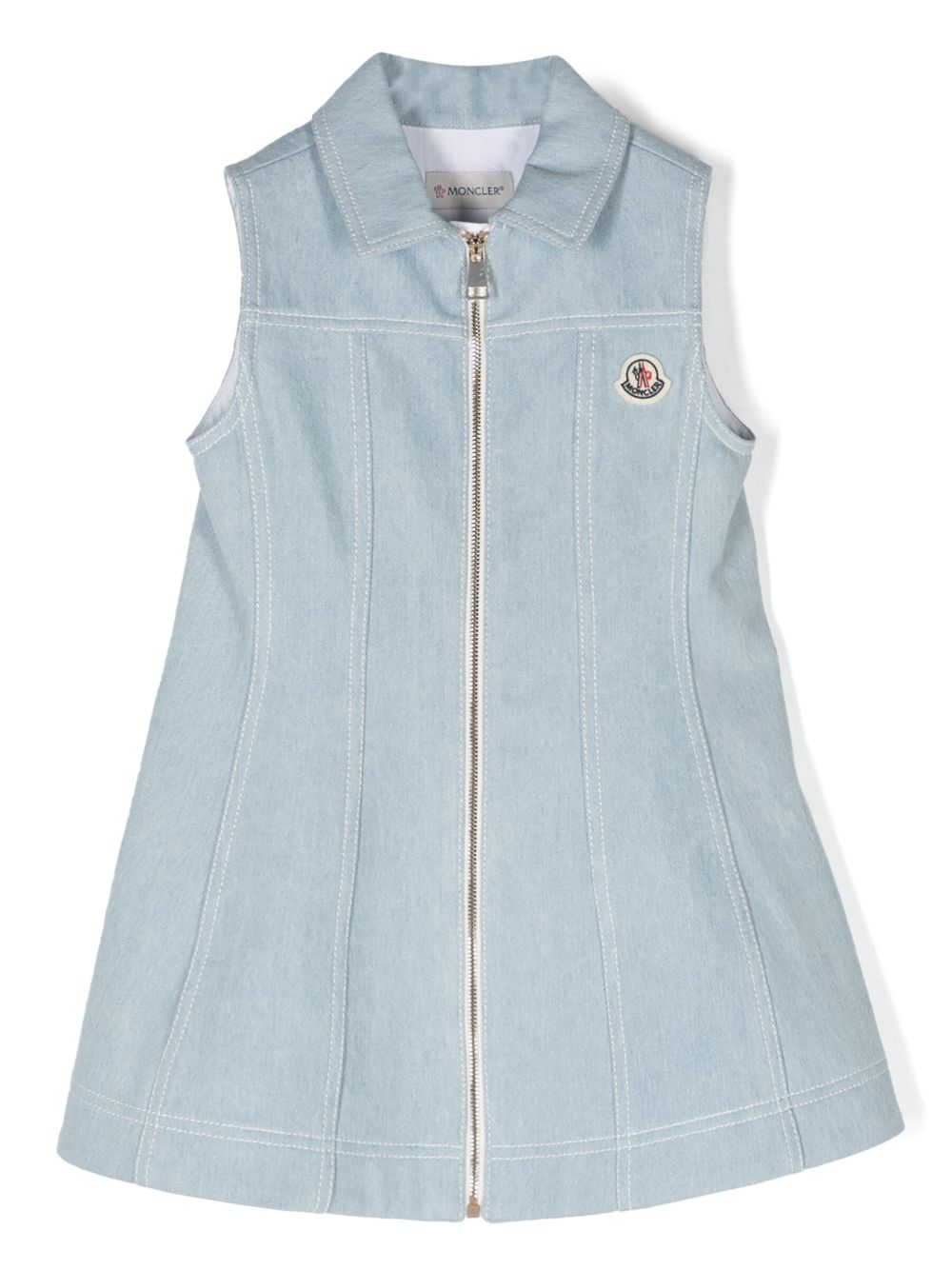 Moncler Enfant logo-patch denim minidress - Blue von Moncler Enfant