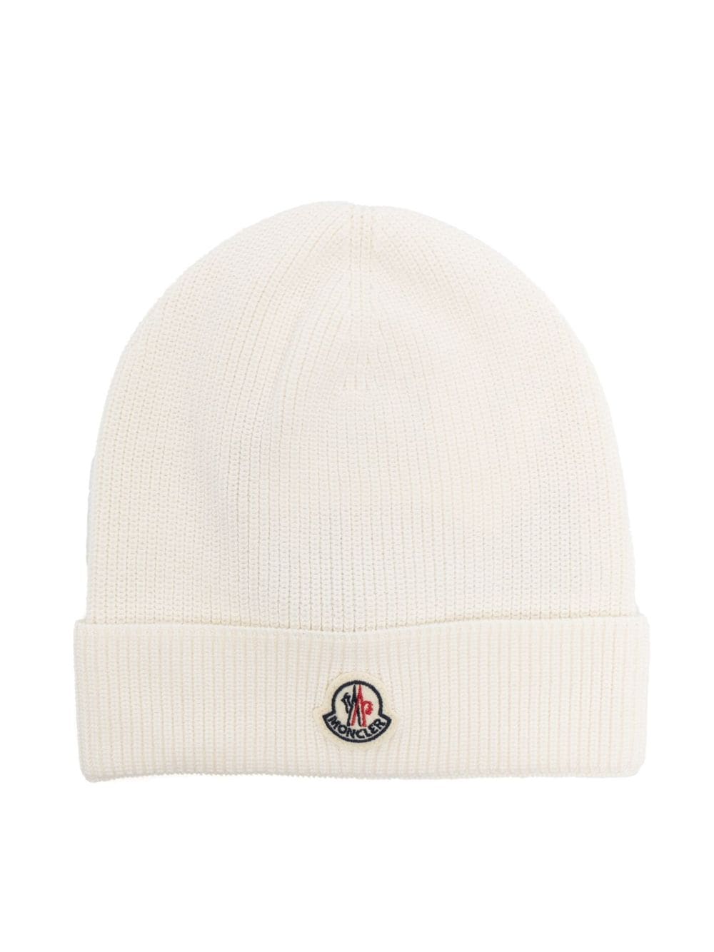 Moncler Enfant logo-patch knitted cotton beanie - White von Moncler Enfant