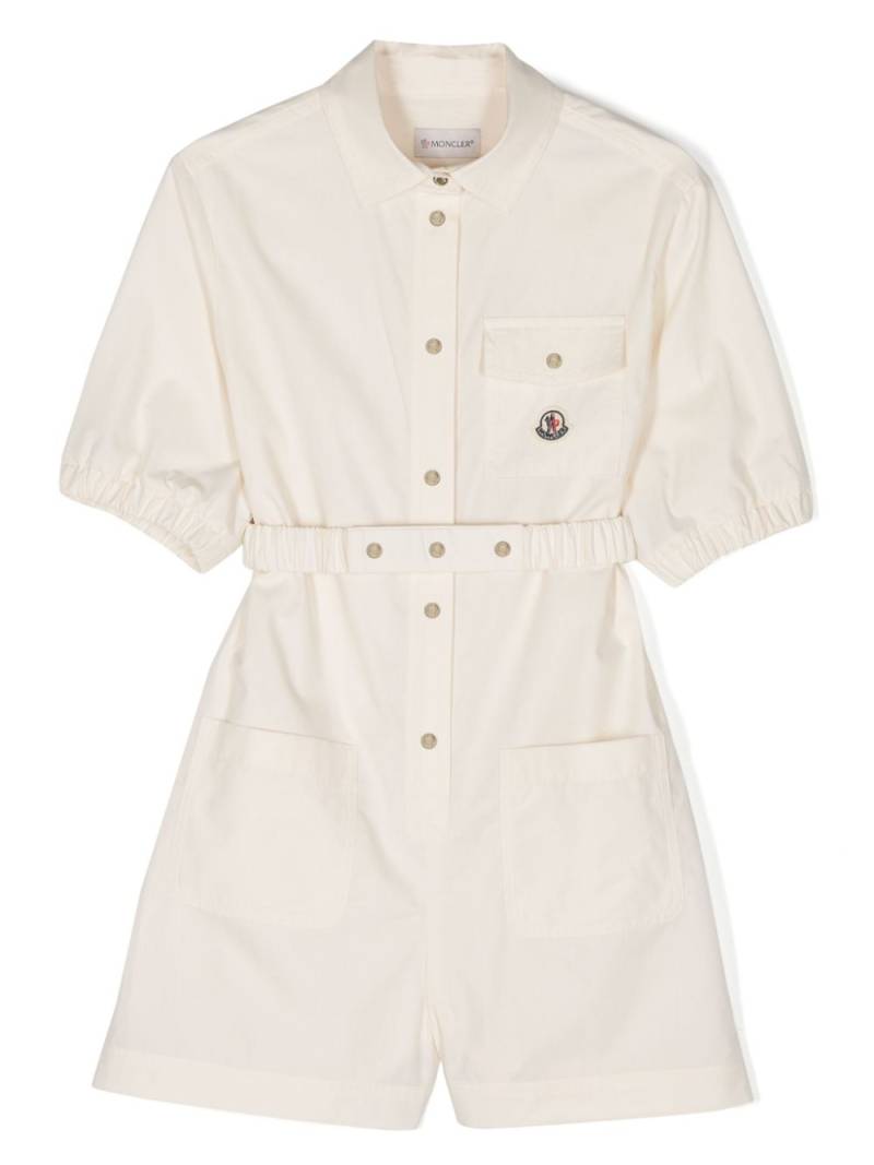 Moncler Enfant logo-patch three-quarter sleeves playsuit - Neutrals von Moncler Enfant