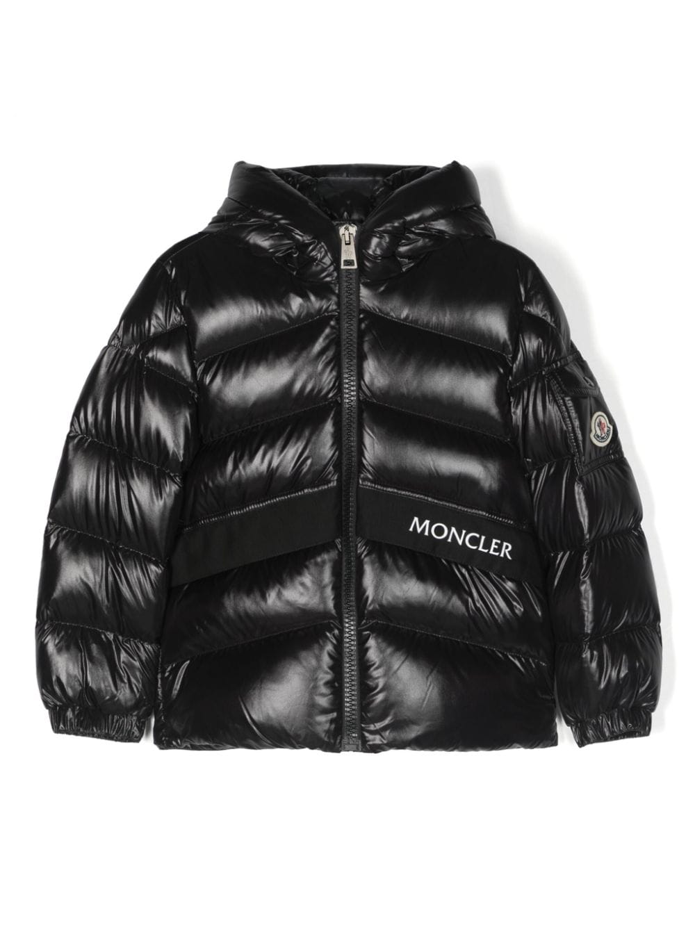 Moncler Enfant logo-patch quilted hooded jacket - Black von Moncler Enfant