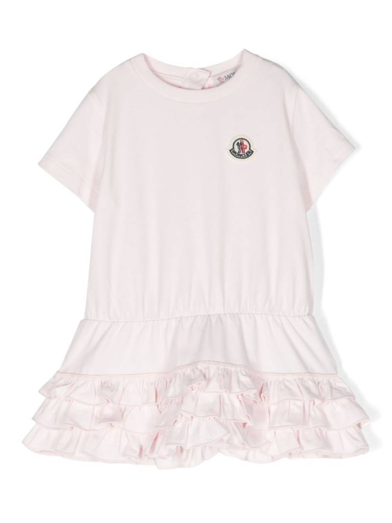 Moncler Enfant logo-patch ruffled-hem dress - Pink von Moncler Enfant