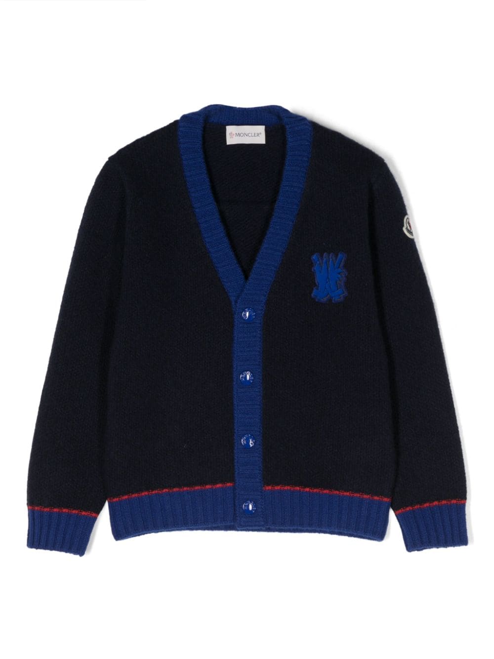 Moncler Enfant logo-patch virgin-wool cardigan - Blue von Moncler Enfant