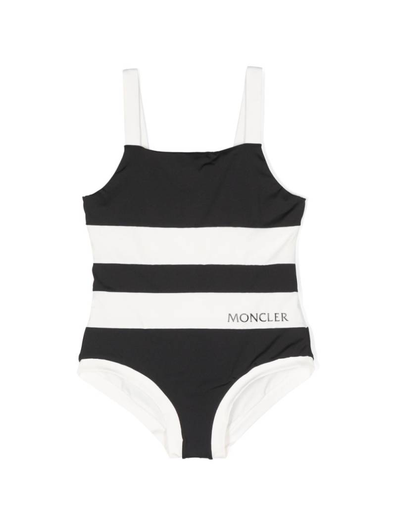 Moncler Enfant logo-print striped swimsuit - Black von Moncler Enfant