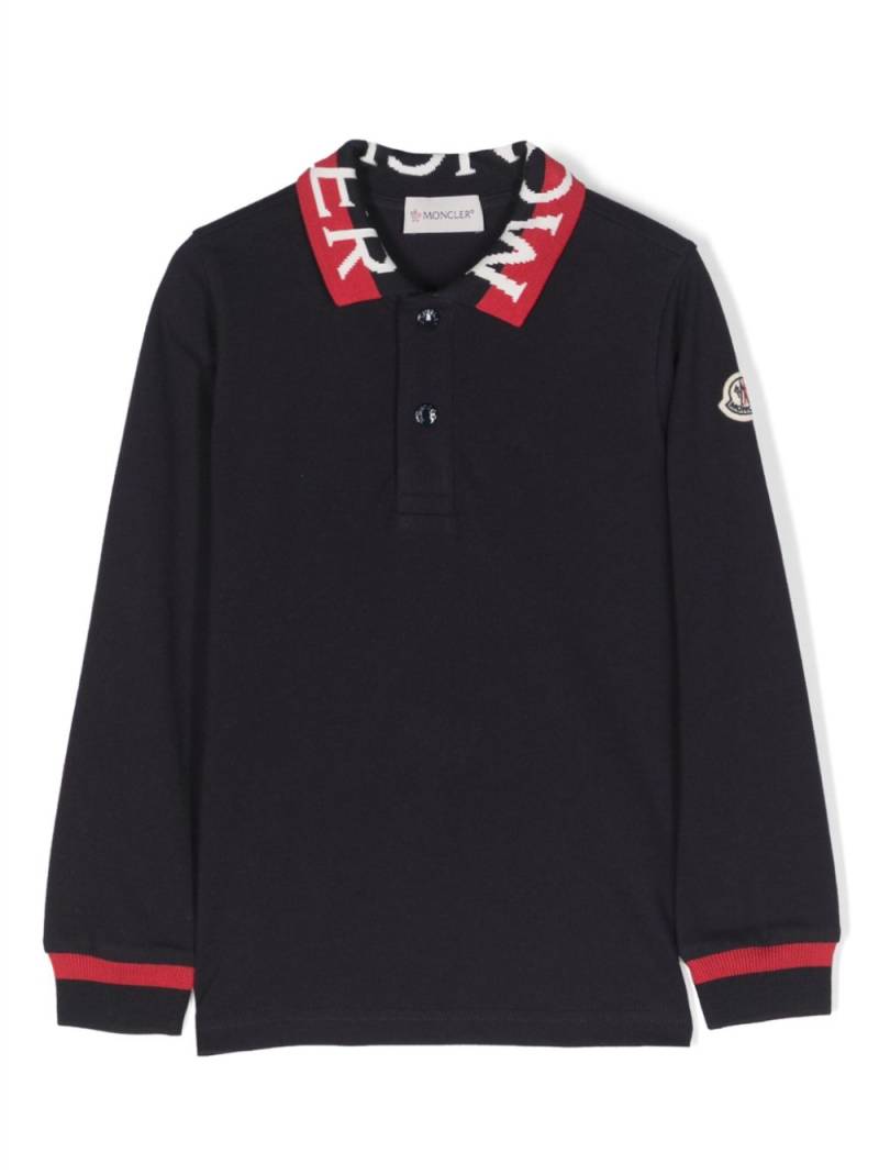 Moncler Enfant logo-stripe cotton polo shirt - Blue von Moncler Enfant