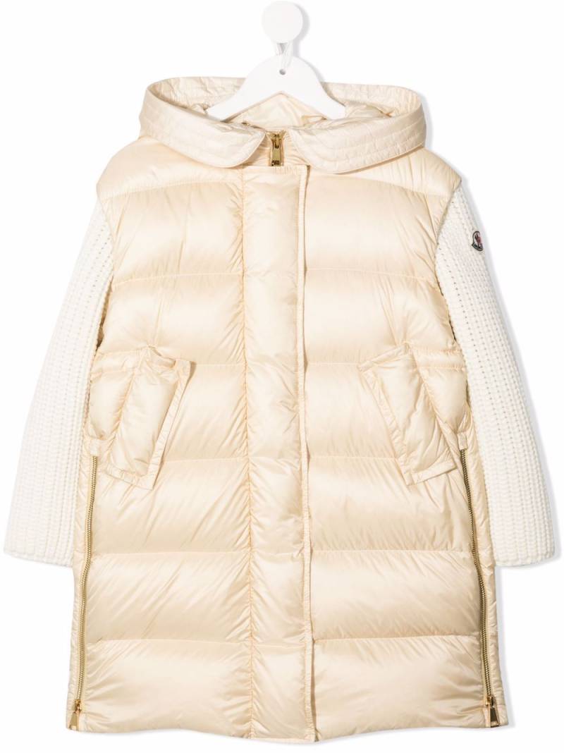 Moncler Enfant padded body ribbed-sleeve long coat - Neutrals von Moncler Enfant