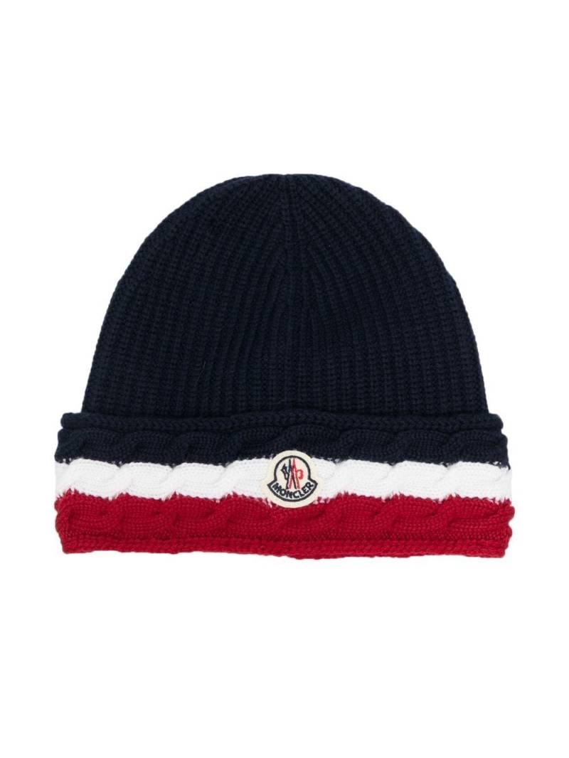 Moncler Enfant signature-stripe logo beanie - Blue von Moncler Enfant