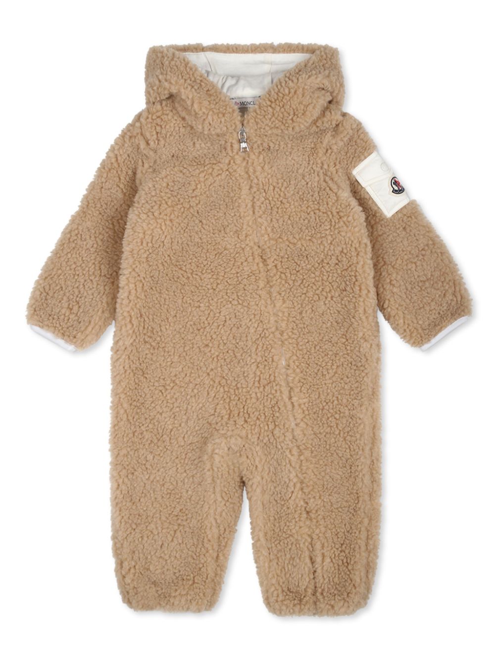 Moncler Enfant teddy-bear fleece logo patch onesie - Neutrals von Moncler Enfant