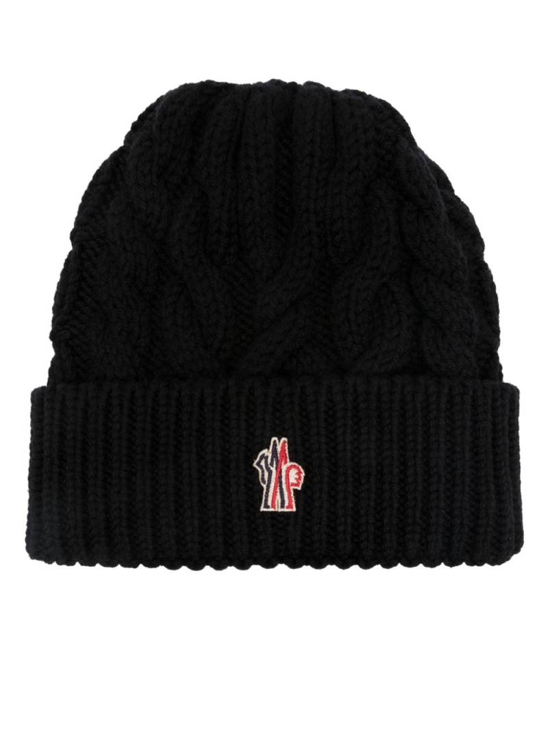 Moncler Grenoble logo-patch cable-knit beanie - Black von Moncler Grenoble