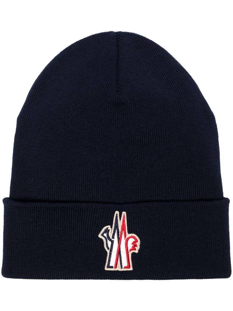 Moncler Grenoble logo patch knitted beanie - Blue von Moncler Grenoble