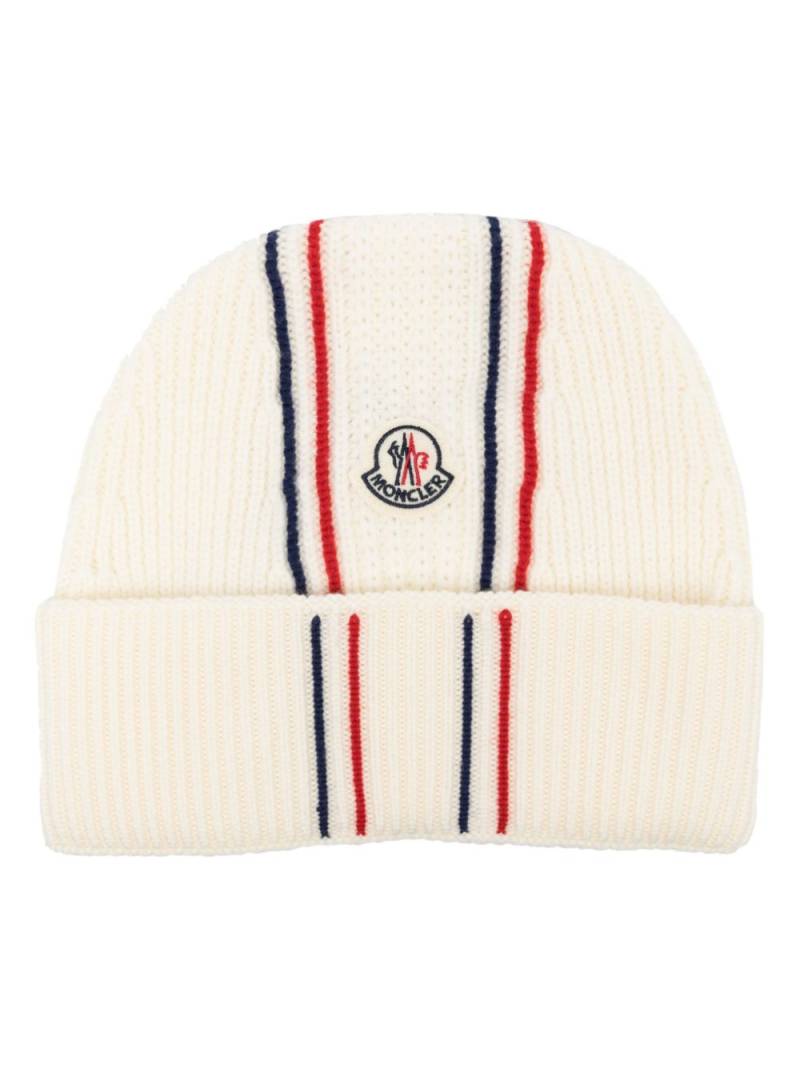 Moncler Tricolor virgin wool beanie - White von Moncler