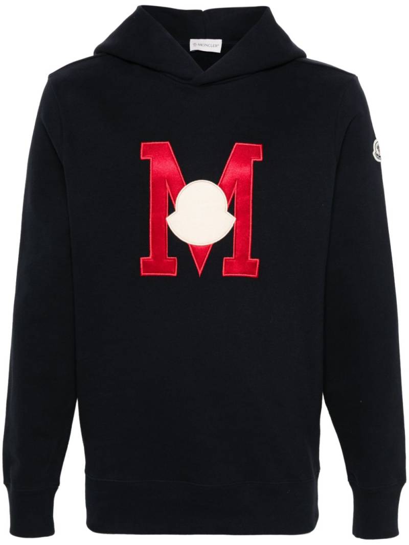 Moncler embroidered-logo cotton hoodie - Blue von Moncler