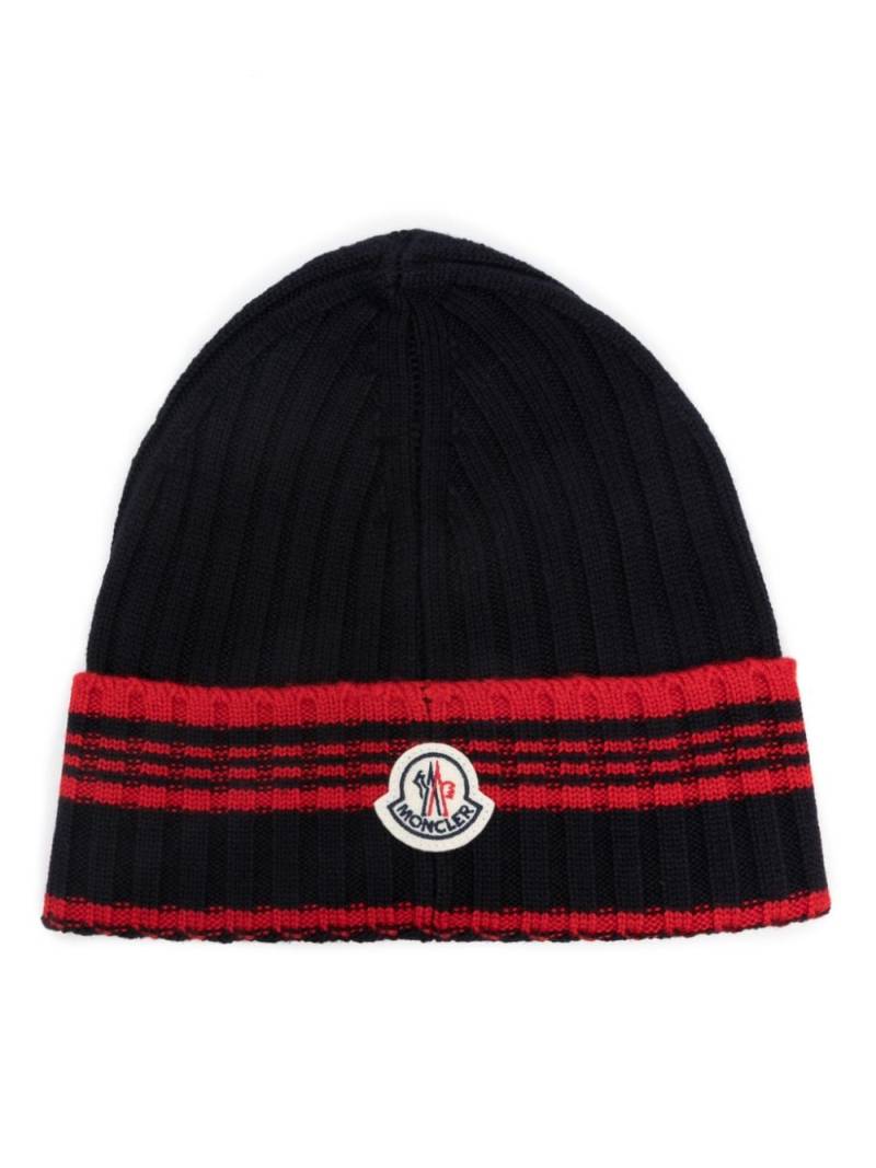 Moncler intarsia-knit logo virgin wool beanie - Blue von Moncler