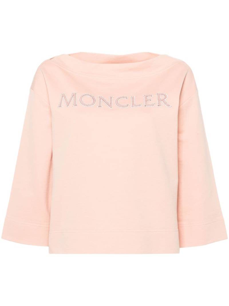 Moncler logo-appliqué boat-neck sweatshirt - Pink von Moncler