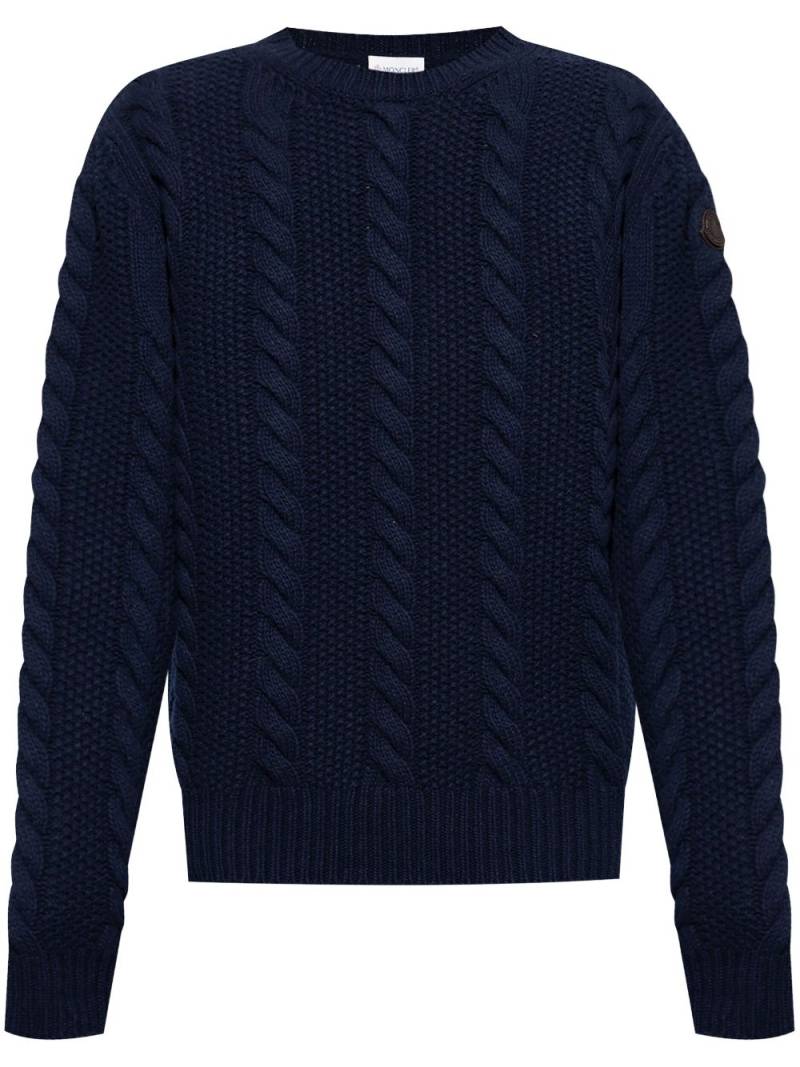 Moncler logo-patch cable knit sweater - Blue von Moncler