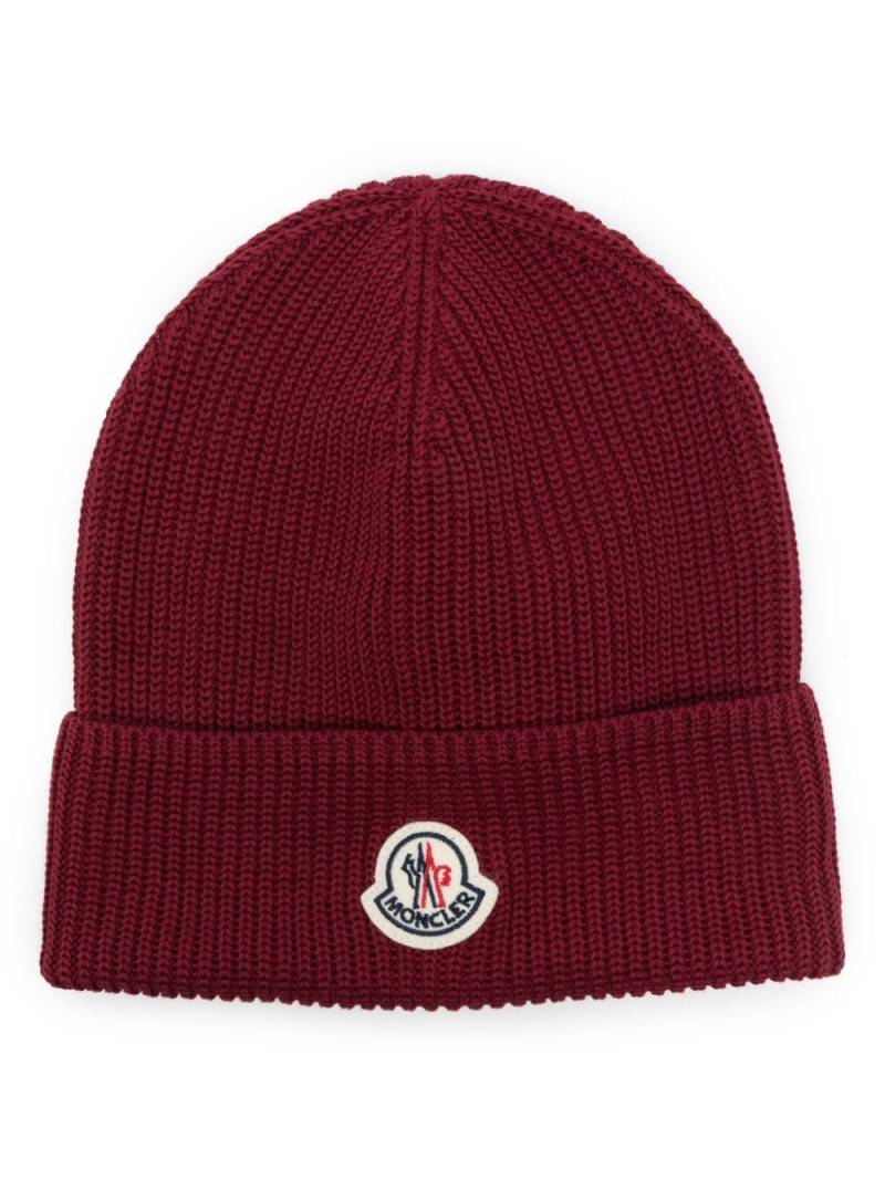 Moncler logo-patch cotton beanie - Red von Moncler