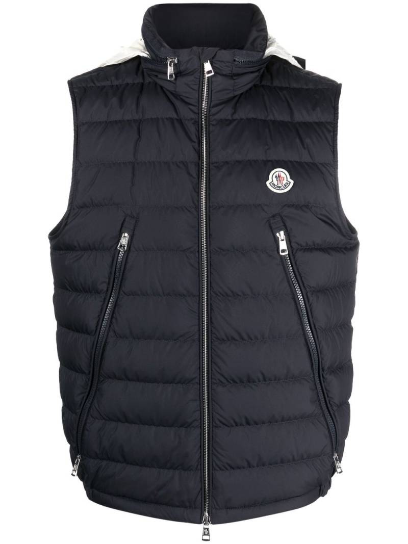 Moncler logo-patch padded vest - Blue von Moncler