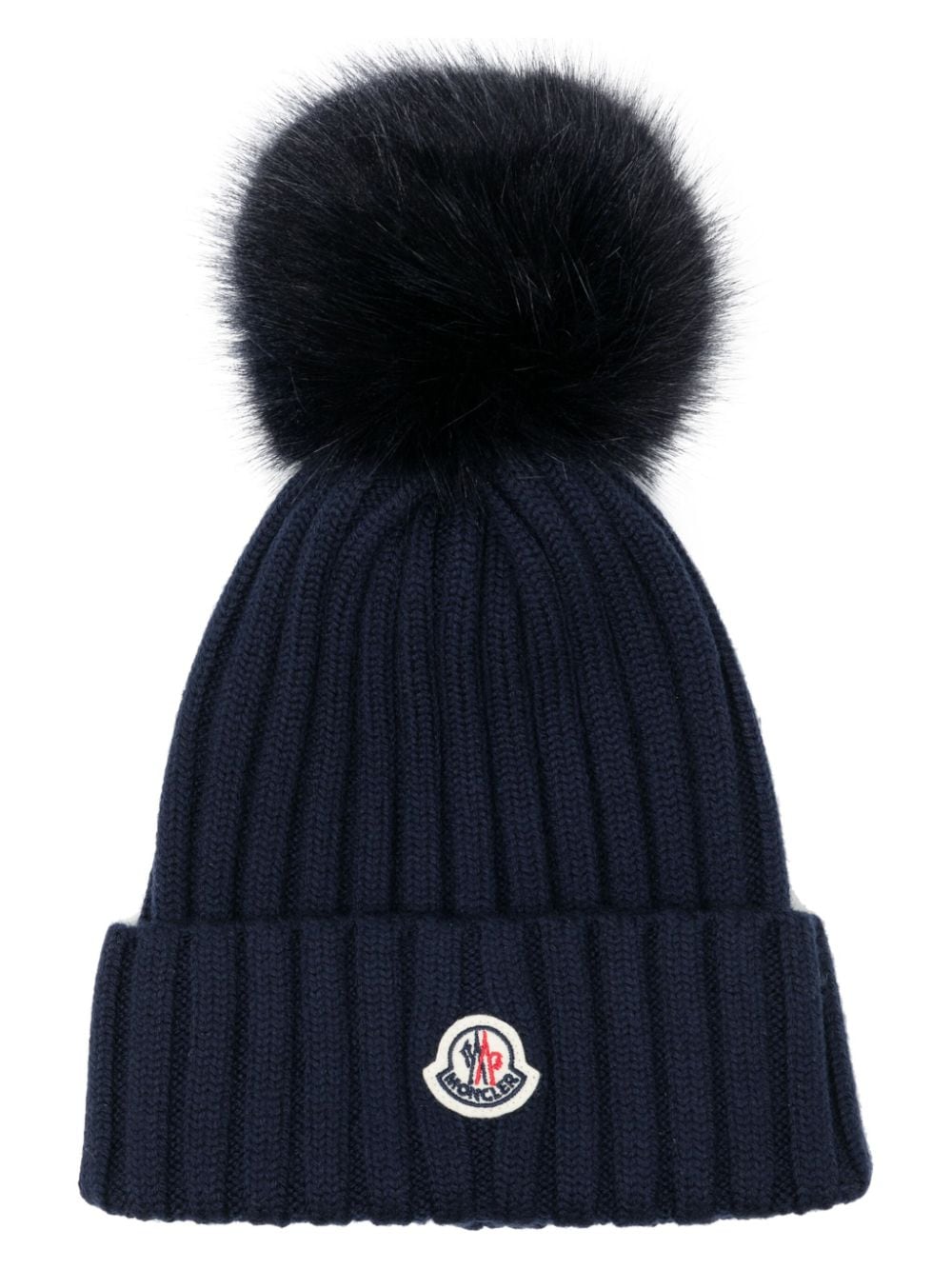 Moncler logo-patch pom pom hat - Blue von Moncler