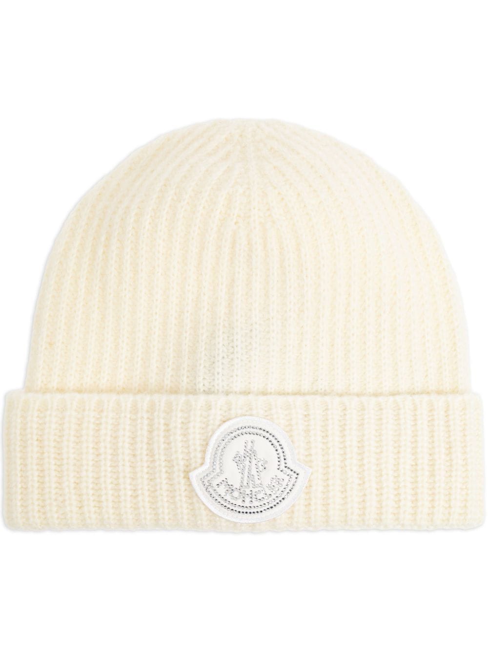 Moncler logo-patch ribbed knit beanie - Neutrals von Moncler